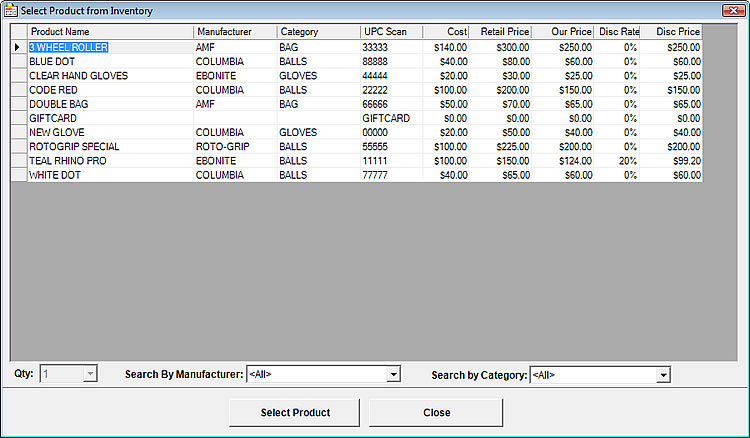 Select Sale/Invoice Screen